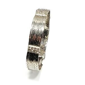 Vintage Silver Plated Bracelet, Clear Rhinestone Accents, 1950s Jewelry